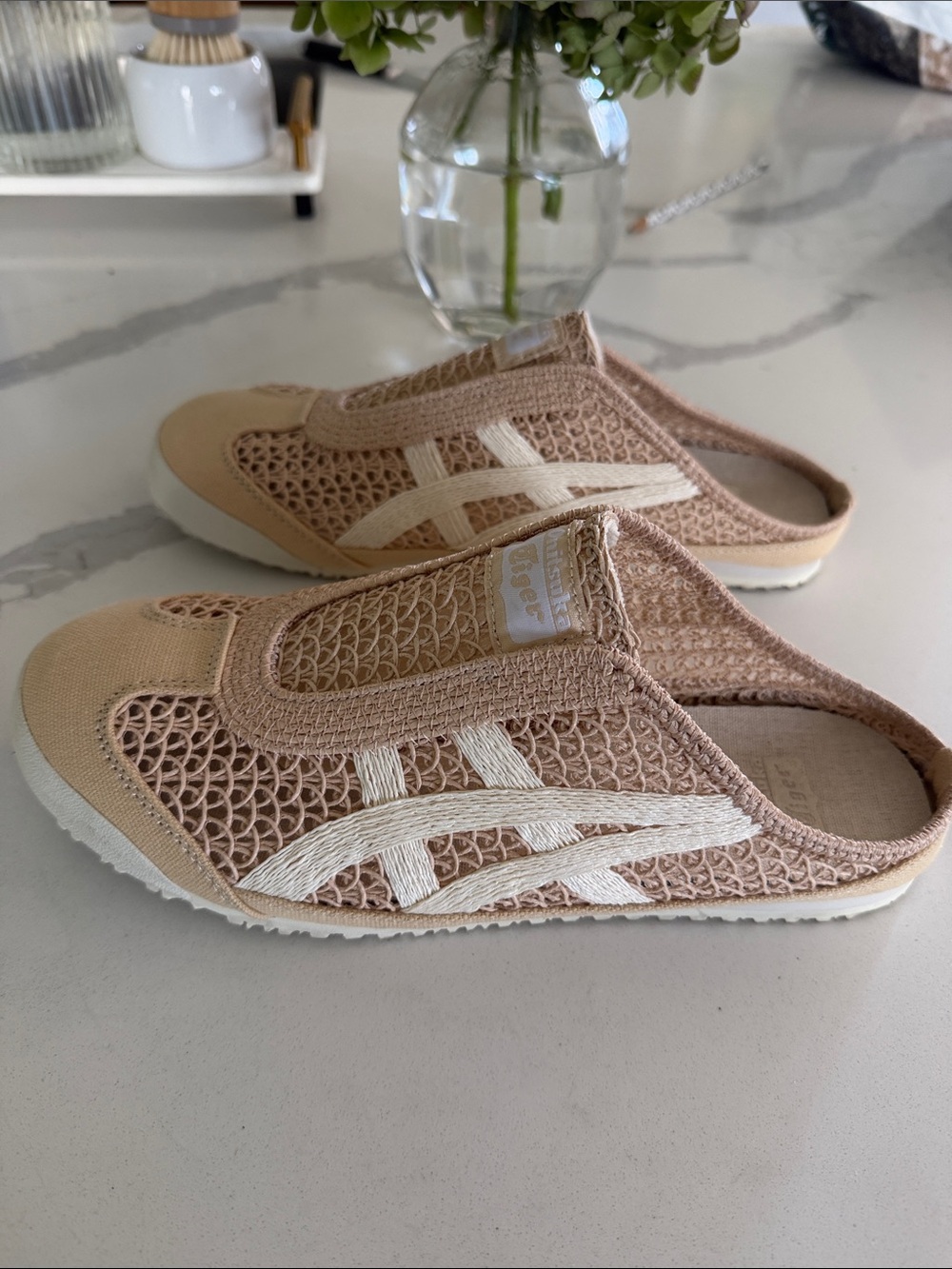 Onitsuka Tiger Women’s  Woven Slip-On Sneakers in Beige and Cream